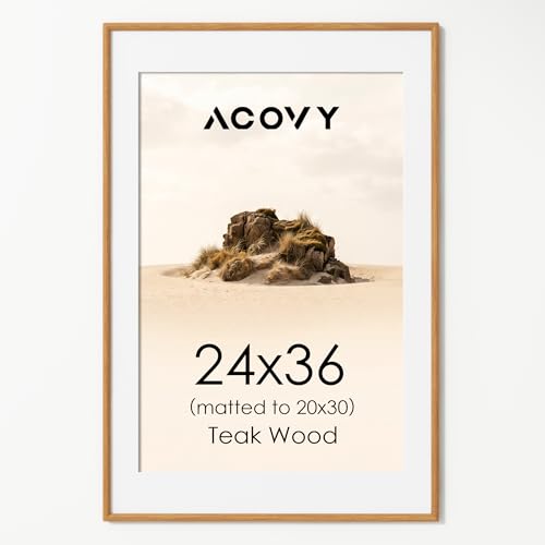 Acovy 24x36 Picture Frame, Natural Solid Teak Wood 24"x36" Photo Frame for Wall, Handcrafted Wooden Poster Frame 24 x 36 Matted to 20x30, High Definition Tempered Glass, Wall Hook Included, Natural Teak - color: Teak, size: 24"x36"