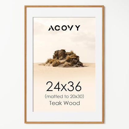 Acovy 24x36 Picture Frame, Natural Solid Teak Wood 24"x36" Photo Frame for Wall, Handcrafted Wooden Poster Frame 24 x 36 Matted to 20x30, High Definition Tempered Glass, Wall Hook Included, Natural Teak - color: Teak, size: 24"x36"