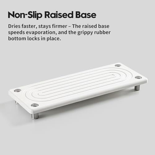 Water Absorbing Stone Sink Caddy, Diatomite Kitchen Sink Organizer, Bathroom Counter Tray, Faucet Drying Mat Coaster Soap Dish Rack Riser Dispenser Sponge Holder, Silver, White 10" x 4" - color: 10"x 4" - White