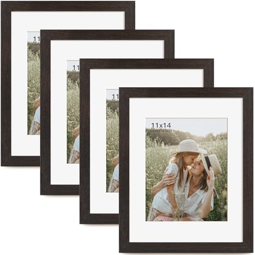 Momentworth 11x14 Picture Frame with Mat for 8x10 Set of 4, Distressed Black Wood Grain 11 x 14 Gallery Wall Picture Frames for Wall Mounting(4 Pack, Black) - color: Distressed Black, size: 11x14 - 4 pack