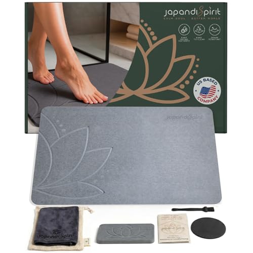 Stone Bath Mat - Diatomaceous Earth, Quick Dry - East Lotus | Non-Slip, Stone Bath Mats for Bathroom, Bath Stone, Diatomite, 23.6"x15.4", Luxury Bath Mat - color: East Lotus