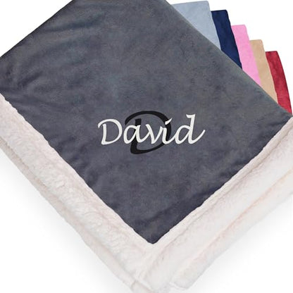 Personalized Sherpa Blanket - Reversible Custom Blanket with Micro Mink & Faux Lambswool, Throw Blankets for Bed & Couch - Dark Gray (50"x60") - color: Dark Gray