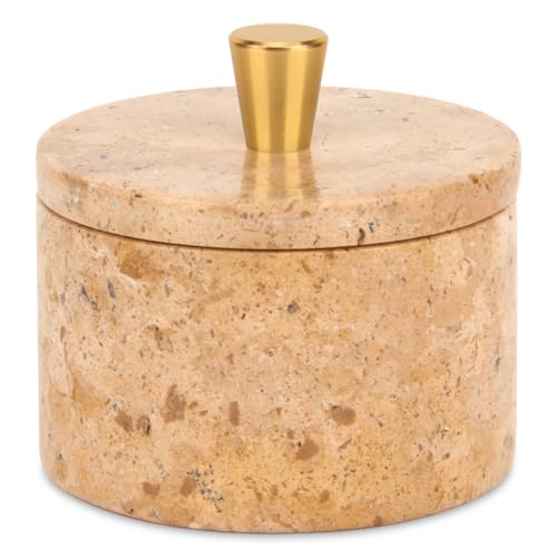 Marble Salt Cellar with Lid, Mud Yellow, 4 inch | Natural Stone, Salt Pepper Box, Gold Alloy Handle, Kitchen Countertop Storage, Multi-Use, Sugar Spice Seasoning Container - color: Mud yellow