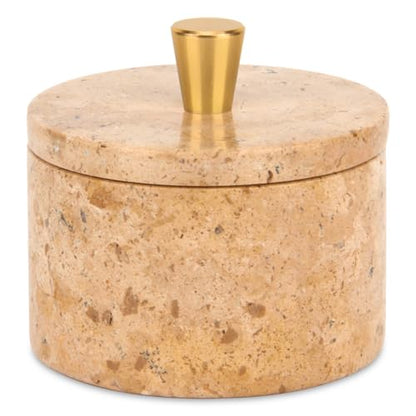Marble Salt Cellar with Lid, Mud Yellow, 4 inch | Natural Stone, Salt Pepper Box, Gold Alloy Handle, Kitchen Countertop Storage, Multi-Use, Sugar Spice Seasoning Container - color: Mud yellow
