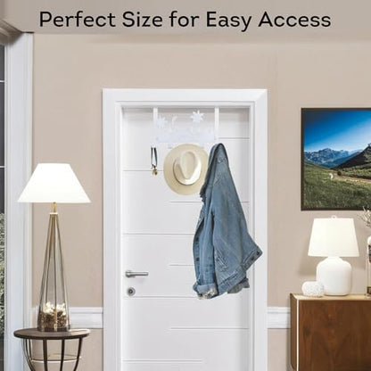Lily's Home Dino Design Over the Door Hooks - White Behind Door Hanger with 5 Hooks for Clothes & Towels - Easy Install Coat Rack Load 11 Lb. - 14.96" Wide - Ideal for Kids' Rooms & Bathrooms