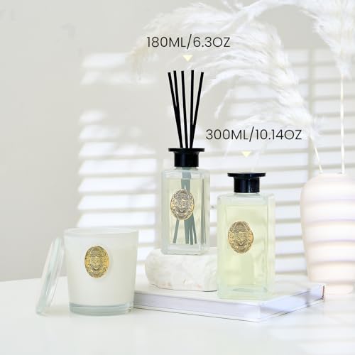 M&SENSE 6.3 oz Large Reed Diffuser Set | Jasmine Garland Scent Oil Diffuser with Sticks | Hotel Collection Non-Toxic Essential Oil |for Bedroom Bathroom Living Room - color: Jasmine Garland, size: 180ml