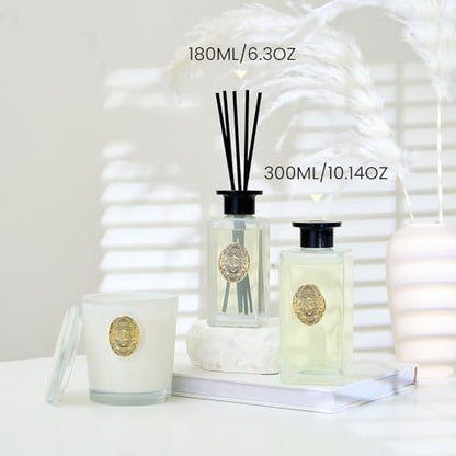 M&SENSE 6.3 oz Large Reed Diffuser Set | Jasmine Garland Scent Oil Diffuser with Sticks | Hotel Collection Non-Toxic Essential Oil |for Bedroom Bathroom Living Room - color: Jasmine Garland, size: 180ml