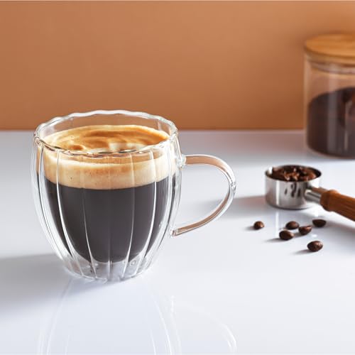 2-Pack Double Wall Borosilicate Glass Cups, Insulated Coffee & Tea Mugs, Heat Resistant, Lightweight