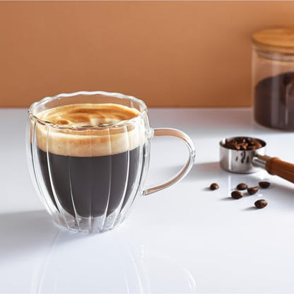 2-Pack Double Wall Borosilicate Glass Cups, Insulated Coffee & Tea Mugs, Heat Resistant, Lightweight