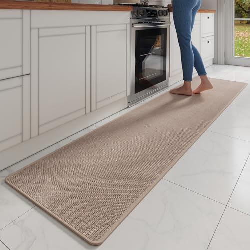 Extra Long Kitchen Runner Rugs Kitchen Mat Non Slip Brown 17"x95" | Super Absorbent Woven Rubber Backing Washable Kitchen Floor Mat Sink Mat Runner Rugs Front of Sink, Easy Clean - color: A- Brown, size: 17"x95"