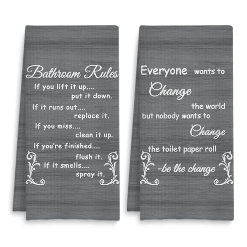 Funny Bathroom Rules Decorative Hand Towels Set of 2, Rustic Farmhouse Hand Towels for Bathroom Decor, 16x24 Inch(Elegant Gray Style) - color: Elegant Gray Style