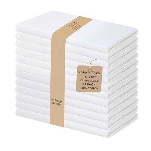 Urban Villa Cloth Napkins White Dinner Napkins Set of 12 (18X18) 100% Cotton Absorbent Washable Durable Reusable Ideal for Hotel Collection Farmhouse Parties Restaurant Lunch Dinner Napkins - color: 001 White, size: 18" x 18" (Set of 12)