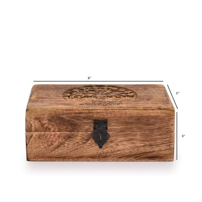 Handmade Mango Wood Tree of Life Engraving Beautifully Keepsake Box Jewellery Organiser Unique Gift Ideas for Men & Women (Flame Work Finish)