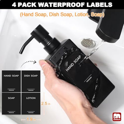 GMISUN Kitchen Soap Dispenser Set, Hand and Dish Soap Dispensers Set, Black Liquid Soap Dispenser with Tray, Refillable Dish Dispensers for Kitchen, Glass Soap Bottles with Stainless Steel Pump - color: Black Bottle + Black Pump + Black Tray