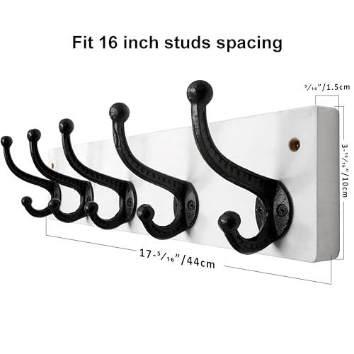 WEBI Rustic Coat Rack Wall Mount,5 Cast Iron Coat Hooks Wall Mounted,Heavy Duty Wall Coat Hanger Hooks for Hanging Coats,Clothes,Black on White,2 Packs - color: White, size: 17 Inch(2 Packs)