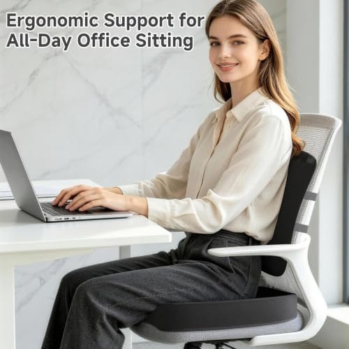 Seat Cushion &Office Chair Cushion,Lumbar Support Pillow for Office Chair,Ergonomic Memory Foam Non-Slip Office Chair Cushion,Back Support Cushions for Tailbone&Sciatica Pain Relief Black