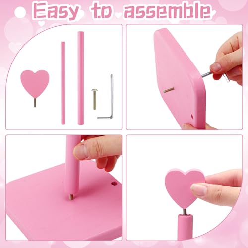 Leinuosen Valentines Day Pink Heart Paper Towel Holder Cute Heart Wooden Paper Towel Holder Pink Bathroom Countertop Accessories Kitchen Roll Stand Organizer Standing Apartment Decor Housewarming Gift - style: Heart