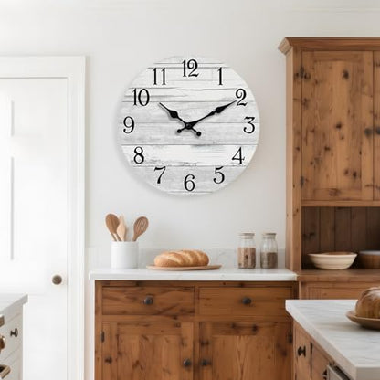 KECYET 16 Inch Wall Clock Battery Operated Gray White Silent Farmhouse | Round analog clock; large easy-read dial for bathroom, kitchen, bedroom & living room; 1 AA battery (not included) - color: Light Gray, size: 16"