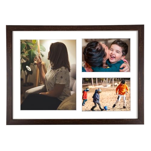 Golden State Art 12x17 Dark Brown Wood Picture Frame for 8x10 and 5x7 Photo | 3 Opening Picture Frame,White Mat included,Real Glass, Sawtooth Hanger - Wall Mounting - Great for Posters, Weddings(1 Pack) - color: Dark Brown&White Mat-1P, size: 1 8x10 And 2