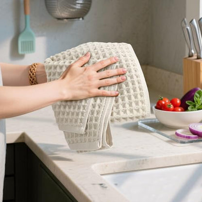 Jacquotha Waffle Hand Towels 2-Piece (Mist White) – Cotton, Quick Dry, Lint Free, 13” x 29” - color: Mist White