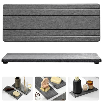 2PCS Diatomite Quick Stone Drying Tray Mat For Bathroom & Kitchen Counter, Instant Dry Water Absorbent Drink Bar Coaster,Vanity Sink Caddy Organizer,Dish Soap Sponge Holder, Dark Gray,9"x3.5" - color: 2pack-9"x 3.5" - Dark Gray