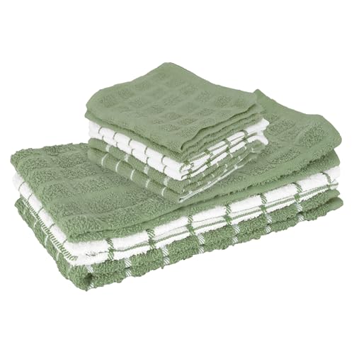 Ritz Premium 3-Pack Kitchen Towel & 6-Pack Dish Cloth Set - Highly Absorbent, Super Soft, Long-Lasting, 100% Cotton Terry Drying Cleaning Cloths, Juniper - color: Juniper, size: 9-Pack Bundle