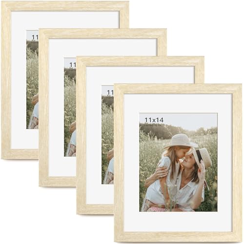Momentworth 11x14 Picture Frame with Mat for 8x10 Set of 4, Natural Wood Grain 11 x 14 Gallery Wall Picture Frames for Wall Mounting(4 Pack, Natural) - color: Natural, size: 11x14 - 4 pack