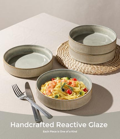 GBhome 7.5 Inch Pasta Bowls Set of 4, Ceramic Salad Bowls, Sage Desert | Double Reactive Glaze Bowls for Pasta, Noodles & Fruit, Scratch Resistant, Microwave & Dishwasher Safe - color: Sage Desert, size: Set of 4