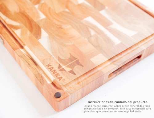 KANKA Acacia Wood Cutting Board Reversible – 19 x 14 Extra Large End Grain Butcher Block with Juice Groove, Non-Slip Feet & Built-In Handles – Ideal Wooden Cutting Board for Meat & Chopping