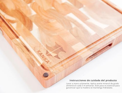KANKA Acacia Wood Cutting Board Reversible – 19 x 14 Extra Large End Grain Butcher Block with Juice Groove, Non-Slip Feet & Built-In Handles – Ideal Wooden Cutting Board for Meat & Chopping
