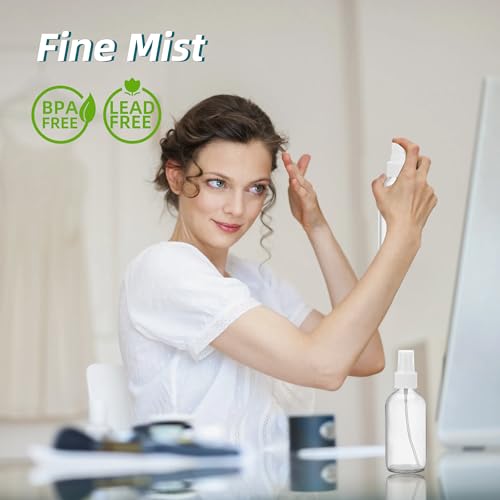 Clear Glass Spray Bottles 4 oz, Small, Fine Mist, 4 Pack | For Essential Oils, Facial Care, Hair Care, Perfumes, Plants, Room Sprays, Travel, Cleaning Solutions