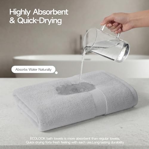 ecolook Ultra Soft 6-Piece Towel Set, 100% Cotton | Lighter Weight, Quick Dry, Highly Absorbent, 2 Bath, 2 Hand, 2 Washcloths, Perfect for Bathroom, Light Gray - color: Light Gray