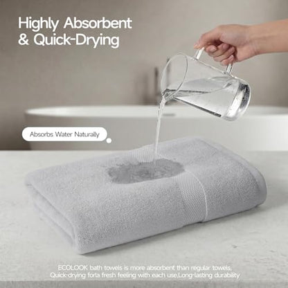 ecolook Ultra Soft 6-Piece Towel Set, 100% Cotton | Lighter Weight, Quick Dry, Highly Absorbent, 2 Bath, 2 Hand, 2 Washcloths, Perfect for Bathroom, Light Gray - color: Light Gray