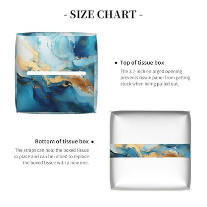 Blue Gold Marble Tissue Box Cover Square,Abstract Liquid Marble Texture Tissue Box Holder Waterproof Leather Facial Paper Organizer Dispenser for Bathroom Home Car Nightstand Vanity Desk - color: Color-6