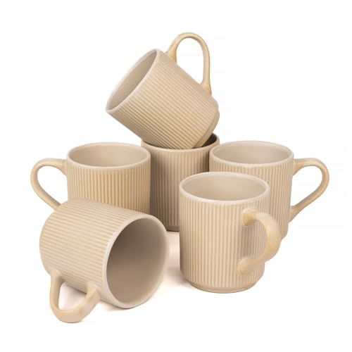 OTAGO Coffee Mugs for 6, 12 oz Mug Set, Unique Handcrafted Reactive Glaze Porcelain Coffee Mugs with Handles, Matte Ceramic Cups for Coffee, Tea, Cocoa & Milk, Yellow - color: Yellow, size: 6 Pieces