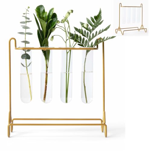 Propagation Stations - Plant Propagation Station for Plants - Metal & Glass Propagation Vase - Home Kitchen Office Decor - 4 Test Tube Plant Holder - Plant Starter Glass Tubes - Plant Lover Gifts - color: Gold