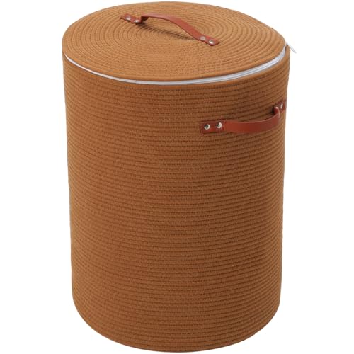 16"x20" Extra Large Cotton Rope Basket with Zipper Lid, Woven Laundry Hamper and Blanket Storage Basket, Round Clothes Bin for Living Room Bedroom, Rust Brown - color: All Orange Brown