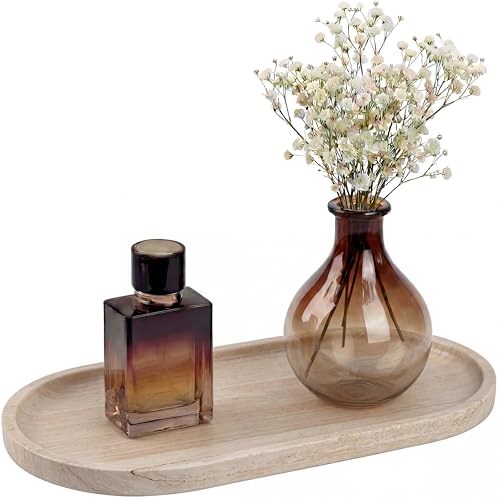 YKAJO Wooden Vein Beige Oval Marble Tray, 11.8x5.9 Perfume Organizer Dish | Honed natural stone; jewelry & trinket dish, ring & key holder, soap & candle catchall; bath counter, dresser, coffee table - color: Wooden Vein Beige, size: 11.8" x 5.9" x 0.6"