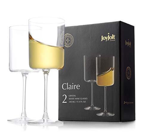 JoyJolt Claire 11.4oz White Wine Glass Set of 2, Elegant Crystal Stemware Stemmed Wine Glasses Made in Europe, Unique and Modern Glasses with Stem - style: White Wine Glasses