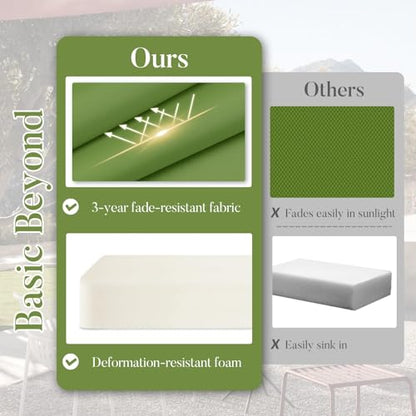 Basic Beyond Outdoor Cushions for Patio Furniture: Waterproof & UV Resistant Outdoor Chair Cushions Set of 4-19 x 19 x 3 Inch Thick Patio Chair Cushions with Ties & Handle, Grass Green/White - color: Grass Green/White
