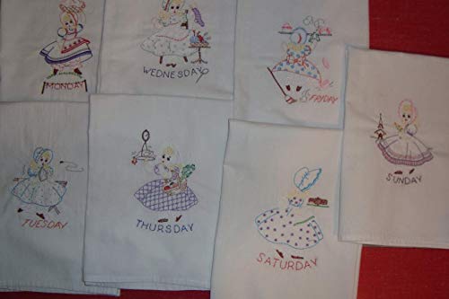 Sunbonnet Sue Days of the Week floour sack dish towels, tea towels, machine embroidery