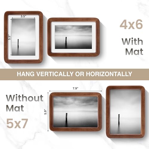 Acovy 5x7in Picture Frame, Natural Solid Walnut | Handcrafted Wooden, Dual Use Tabletop & Wall Mount, Matted to Fit 4"x6" Photos, HD Tempered Glass - color: Walnut, size: 5x7in