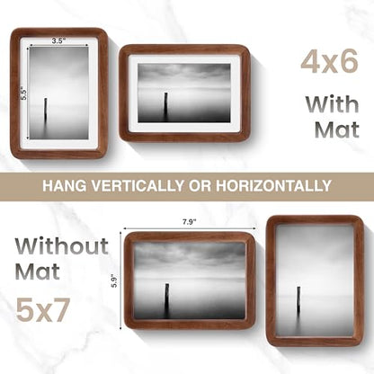 Acovy 5x7in Picture Frame, Natural Solid Walnut | Handcrafted Wooden, Dual Use Tabletop & Wall Mount, Matted to Fit 4"x6" Photos, HD Tempered Glass - color: Walnut, size: 5x7in