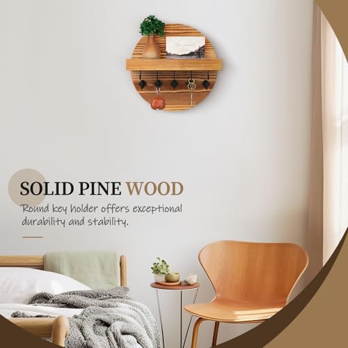 Nekon Key Holder Wall Mount, Key and Mail Organizer for Wall | 9.8 Inch Round Wooden Rustic Wall Organizer for Entryway, Hallway, Kitchen, Office