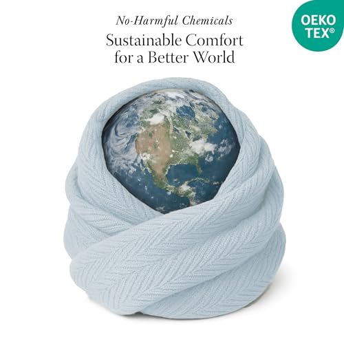 Threadmill Luxury Cotton Blankets for King Size Bed | All-Season Cozy 100% Cotton King Size Blanket | Herringbone Soft Fall Thermal Blanket fits Cal King Size Bed | Light Blue | 100% Cotton, Herringbone Pattern, 106x92 in, Breathable, Moisture-Wicking, Al