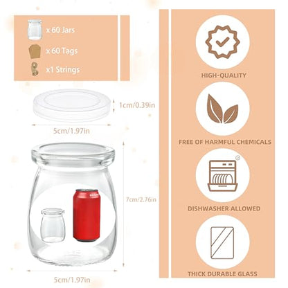 Mini Pudding Jars 60Pack, 3.4 oz Glass Favor Jar with Lids, Candle jars,Yogurt Containers with Lids, Mason Jar,Bath Salt Jars Wedding Favors Honey Pot - color: Glass-60pack-3.4oz