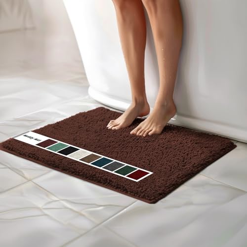 Muddy Mat Chenille Bathroom Rugs Quick Dry Microfiber Mats Non Slip Washable, Extra Thick, Soft and Highly Absorbent Bath Mats for Bathroom, Kitchen, and Shower Floor - Brown Medium 30"X19" - color: Chocolate Brown, size: 19" x 30"