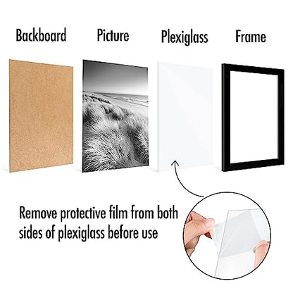 Americanflat 8x10 Picture Frame 5-Pack - Slim Molding - Black | Polished plexiglass front, wall or tabletop display with included easel, sawtooth hangers included, secure turn-tab backing - color: Black, size: 8x10