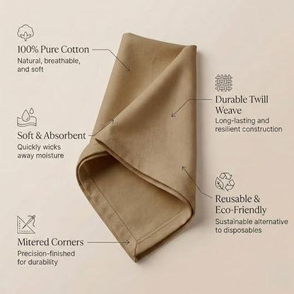 Accent Home 100% Cotton Napkins, Delicate Cloth Napkins for Dinners | 100% Pure Cotton Napkins, Economy Pack, Multi Purpose Use, Machine Washable, Cotton - color: 35 - Brown - Twill, size: 18" x 18" (Set of 6)