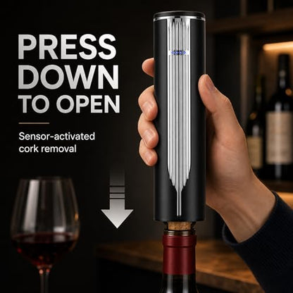 BLUBYEES Electric Wine Bottle Opener with Charging Base & Built-in Foil Cutter – Rechargeable Intelligent Touch-Activated Automatic Corkscrew – Luxury Christmas Wine Gifts for Women, Men, Seniors | Automatic touch-activated cork removal and ejection, Buil